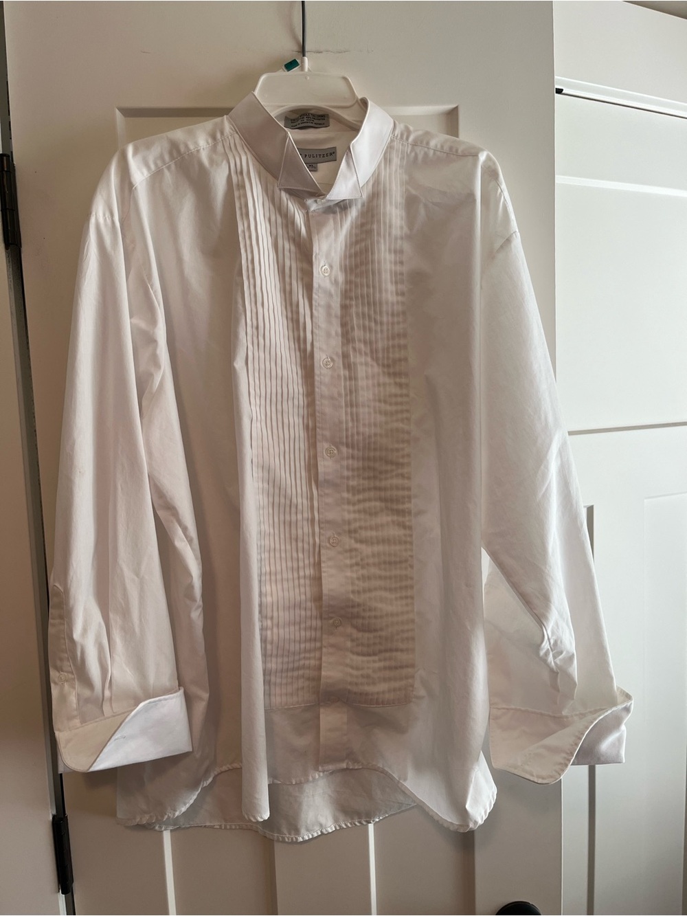 Bert Pulitzer White Pleated Front Men’s Dress Shirt - Slim Collar